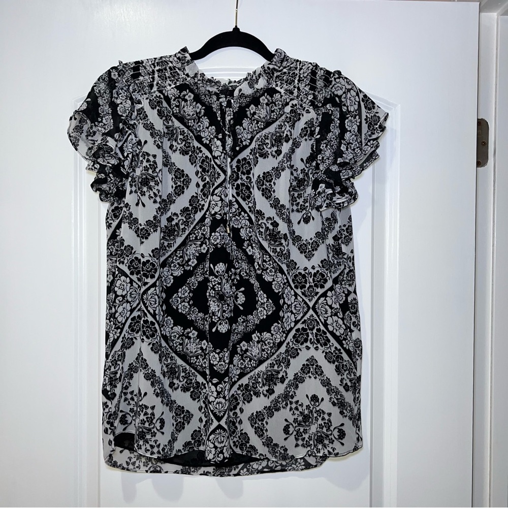 Calvin Klein Womens Black White Lightweight Business Casual Lined Top Size M/L